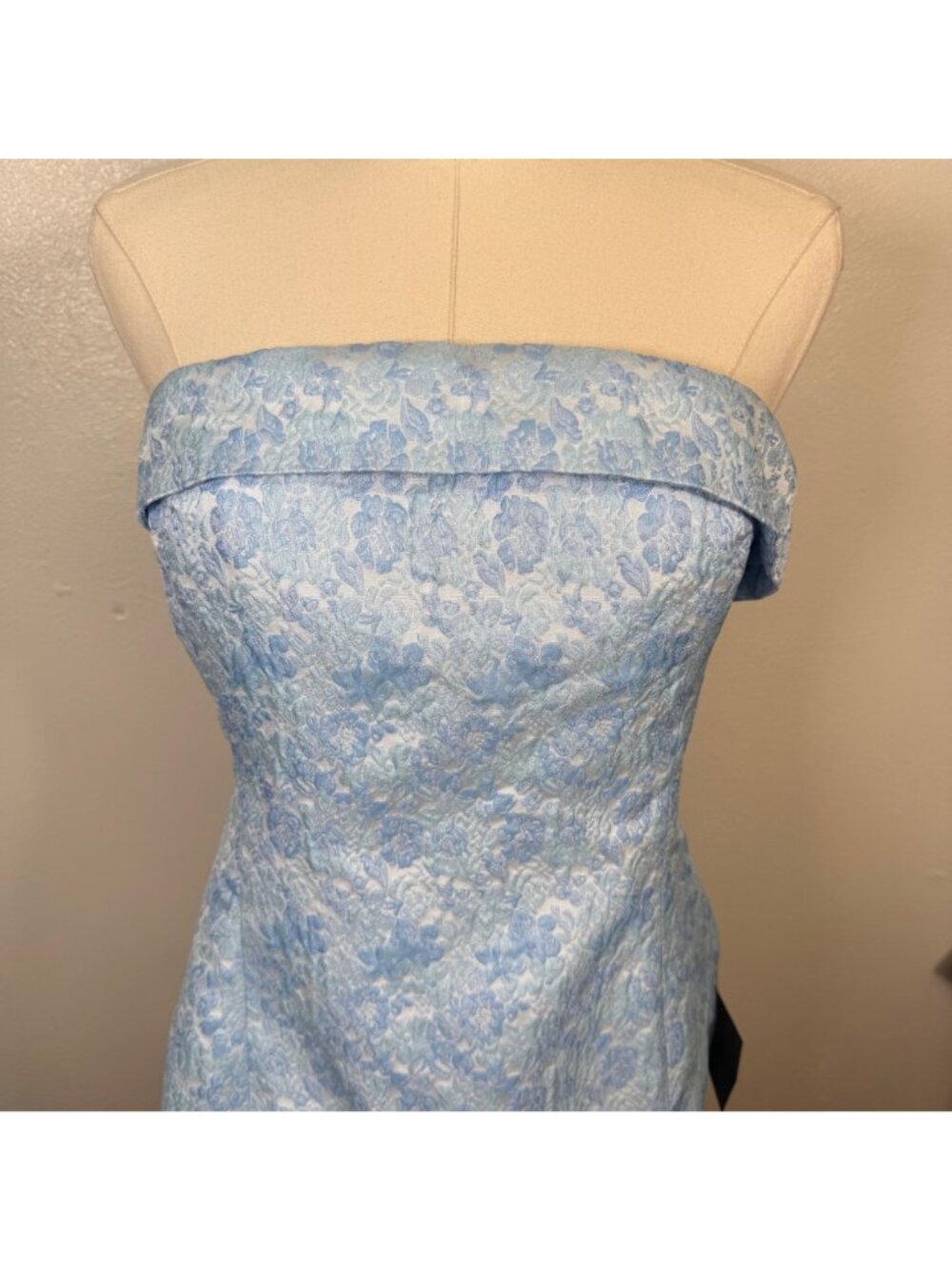 Lulus Delicate Destiny Light Blue Jacquard Strapless Mini Dress Bodycon Medium - Picture 4 of 16